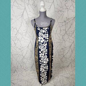 Hilo Hattie VTG Artsy Tropical Floral Cotton Strappy Maxi Dress